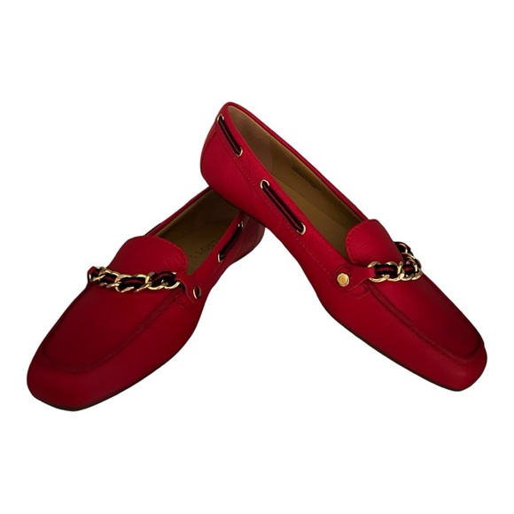 Talbots‎ Bold Red Leather Slip-Ons with Chain Detail - Picture 3 of 9